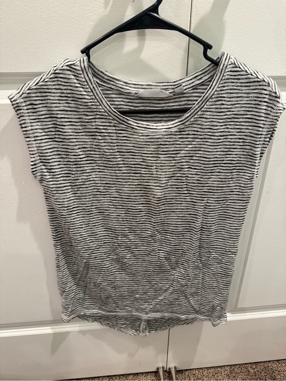 Athleta Black & White Striped Short Sleeve Tee
